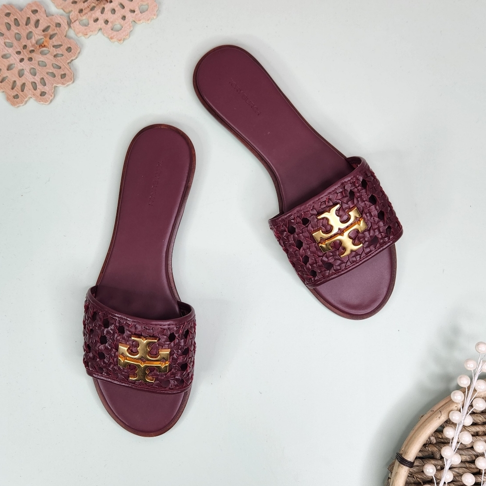 Tory Burch Claret Caned Everly Slides